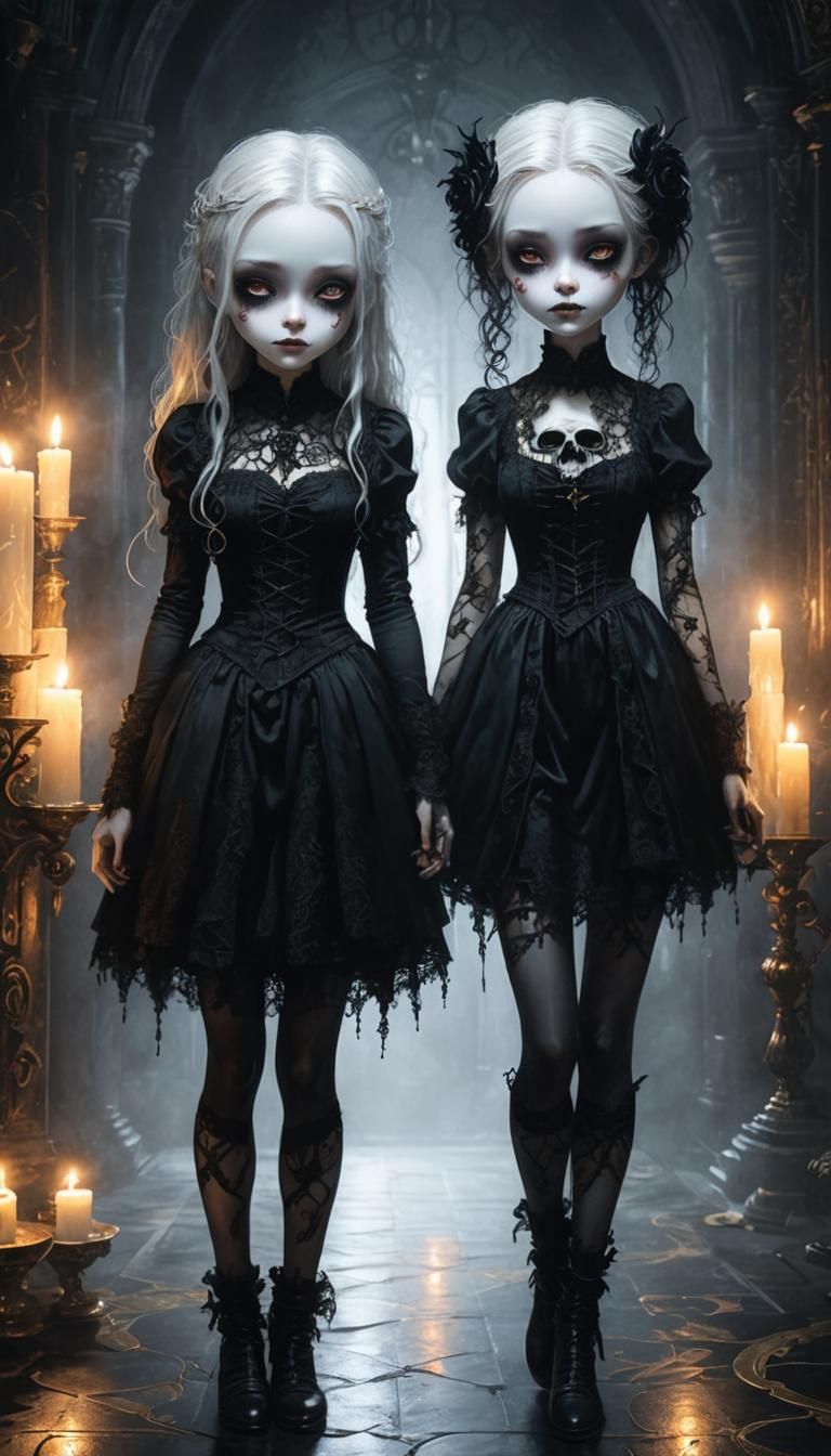 Gothic Girl Portrait with Glowing Candles