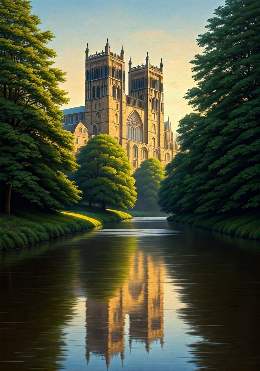 Uphill view from the river to Durham cathedral
