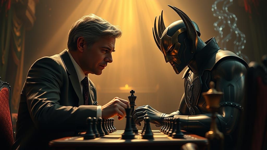 Professor X and Magneto Chess Match: Hyperrealistic Photo