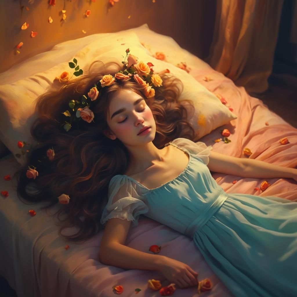 Sleeping Woman in Soft Impressionism with Roses