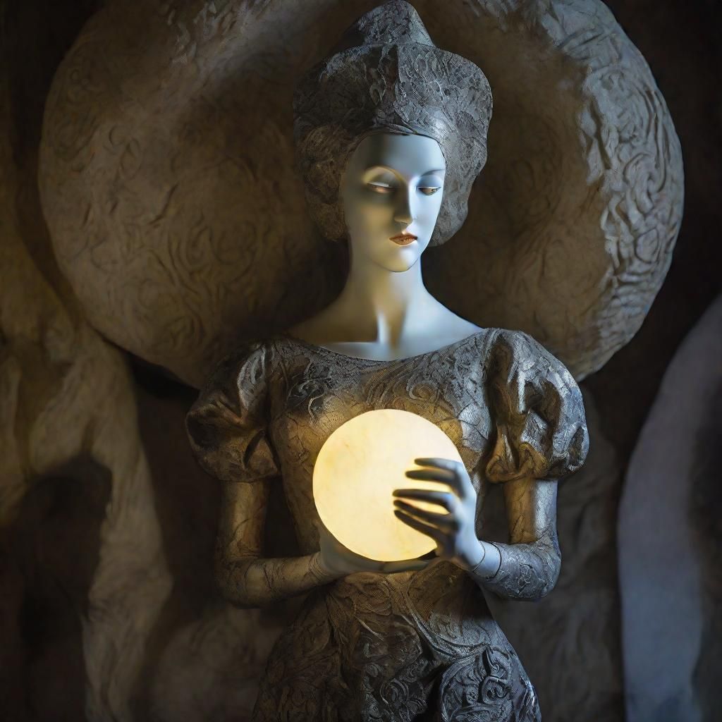 Surreal Vampire Sculpture with Glowing Orb