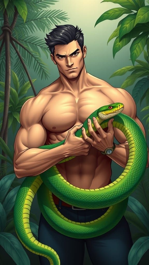 Man with Snake in Detailed Illustration Style