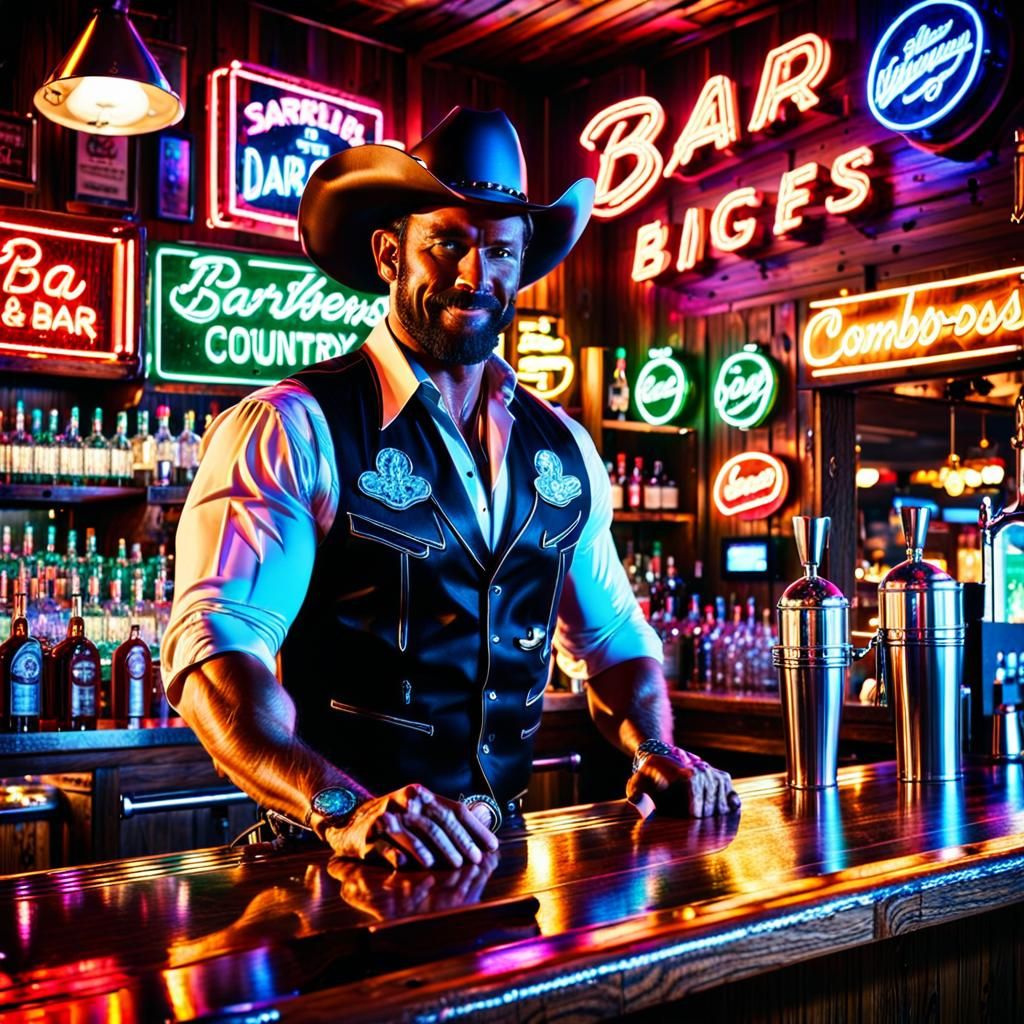 Gay Cowboy Bar: Neon Nightlife Photography