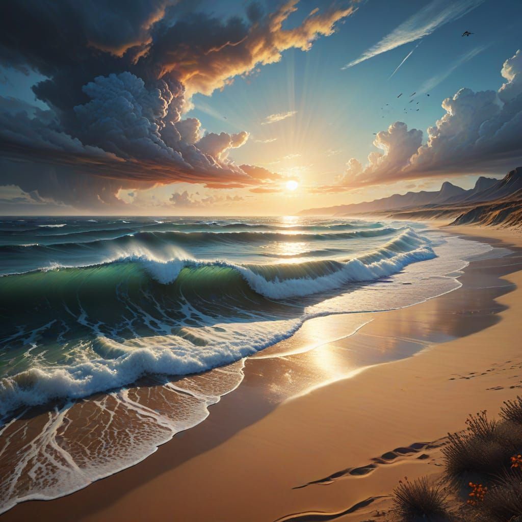 Surreal Seascape: Desert Meets Ocean in Oil Painting