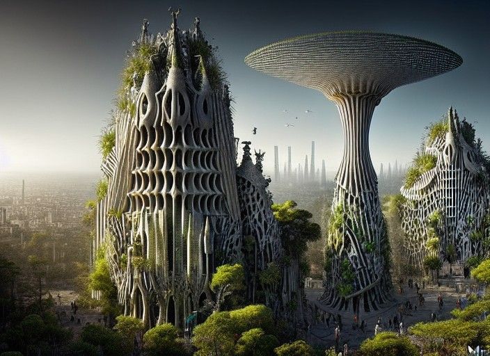 Solarpunk City Designed with Gothic Elements