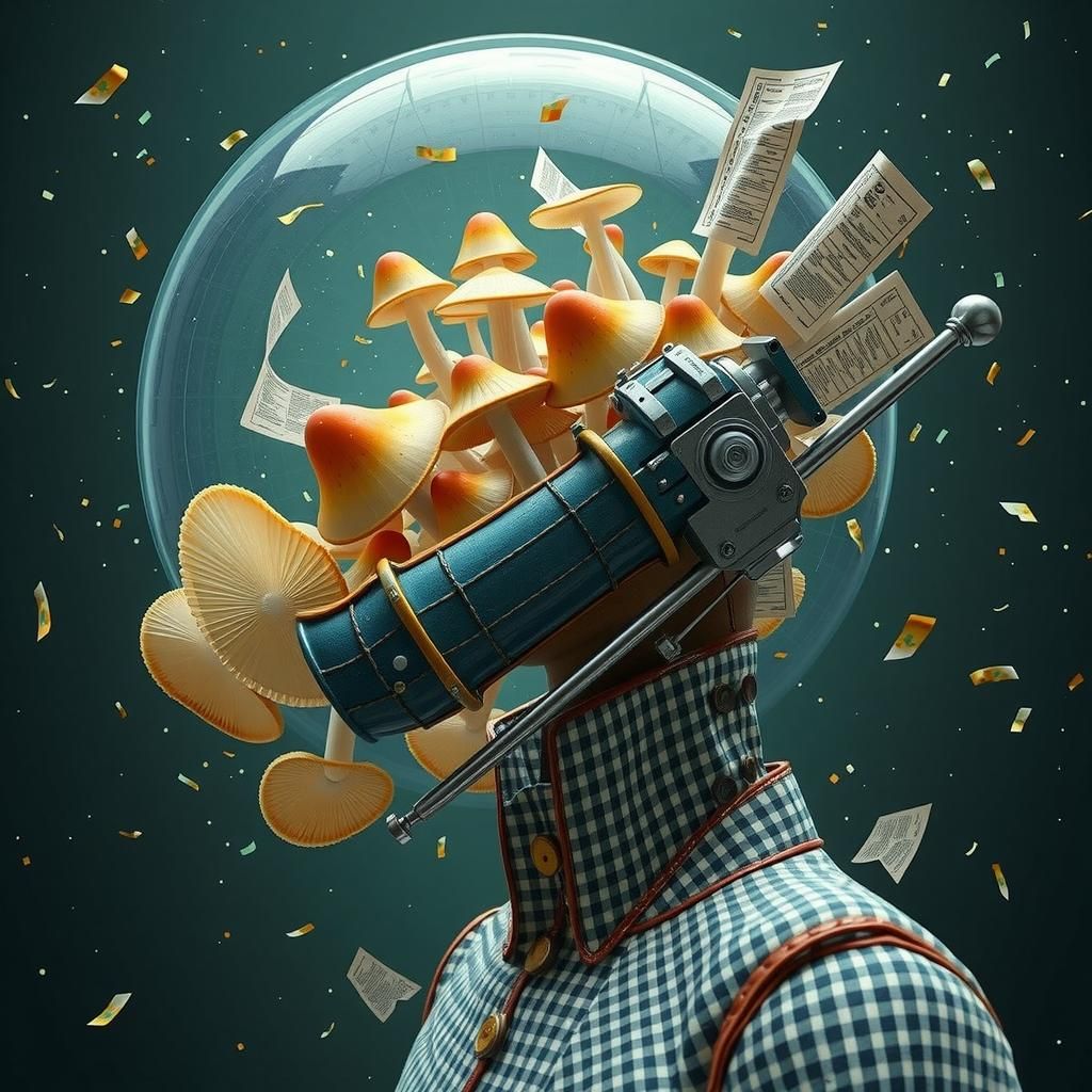 Porcelain Bureaucrats Counting Mushrooms in Dystopian Landsc...