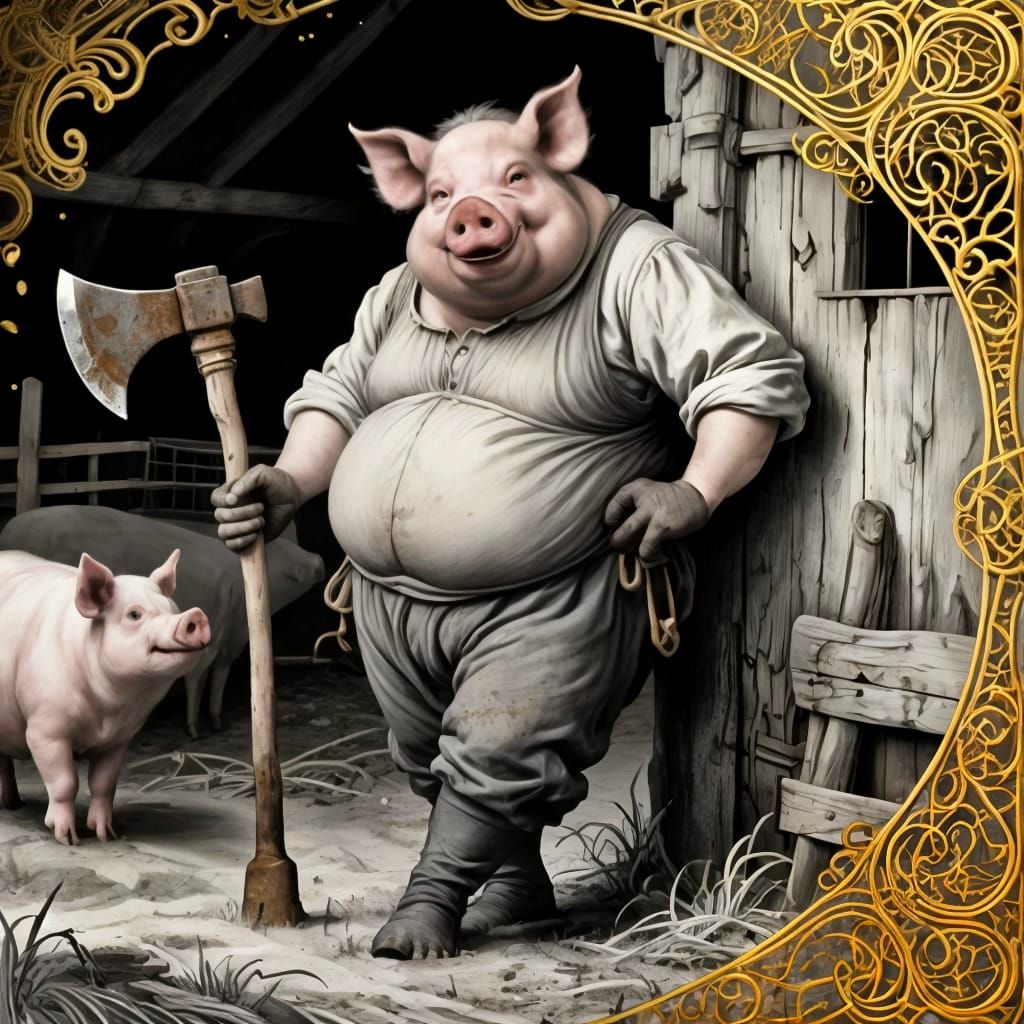 Corpulent Pigman Farm Hand With Axe in Fantasy Art