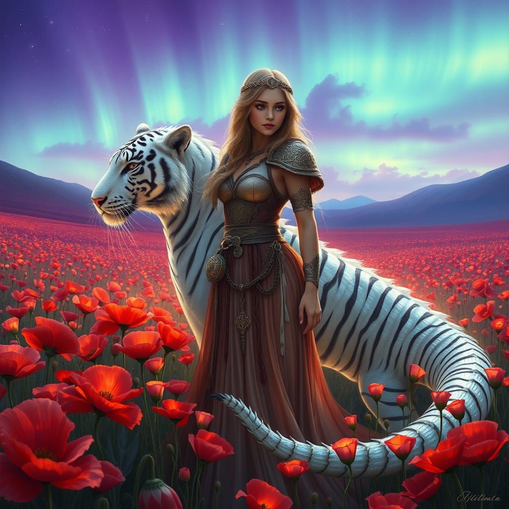 Celtic Princess & Tiger-Dragon in Mystic Poppy Valley