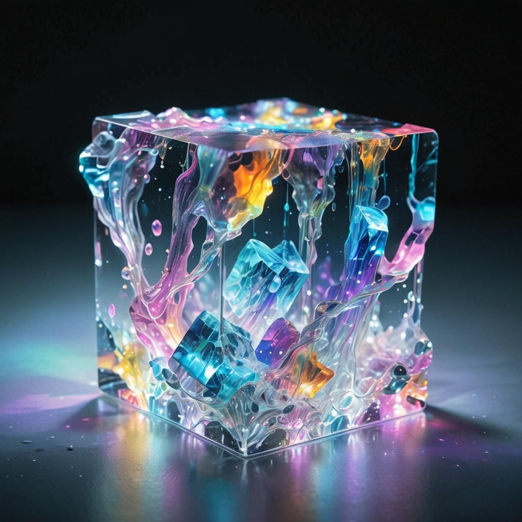 Bioluminescent Crystal Cube Monster in Surreal Style