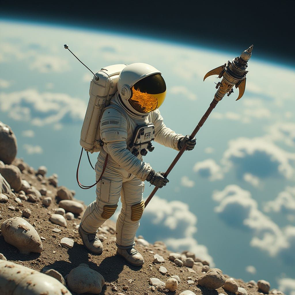 Futuristic Space Trash Collector in Orbit