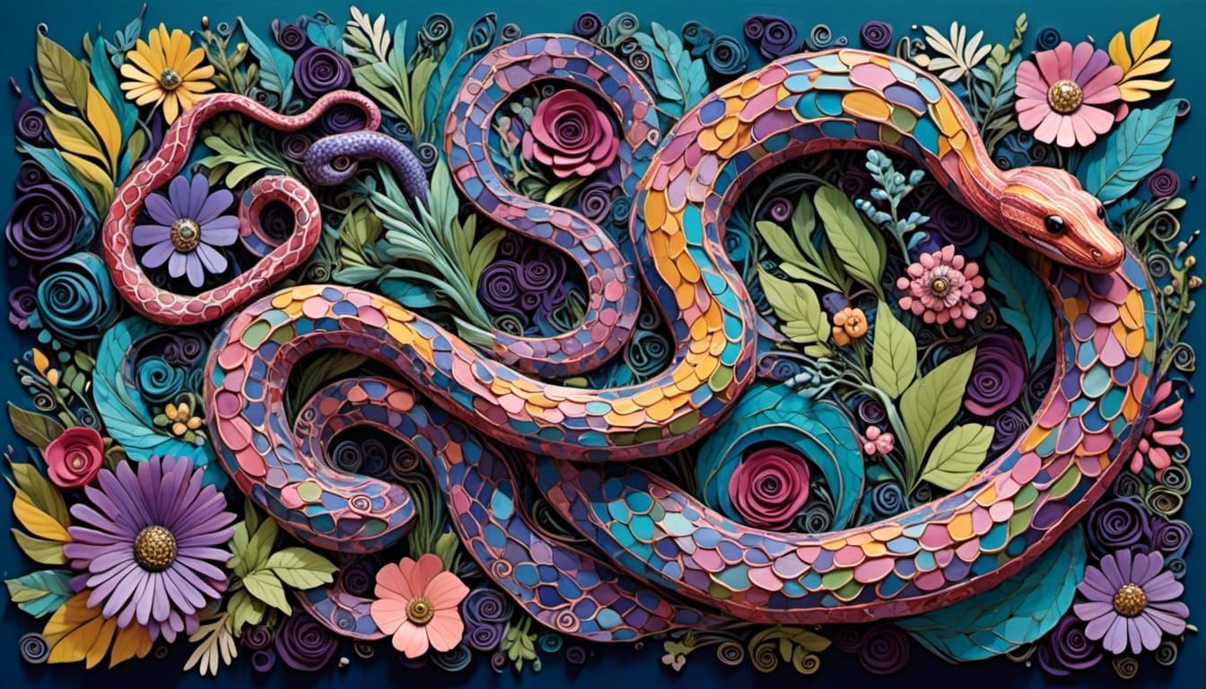 Jewel-Toned Serpent in Maximalist Garden Collage