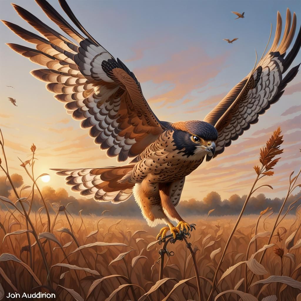 Kestrel Hawk Hunting at Sunset: Matte Painting