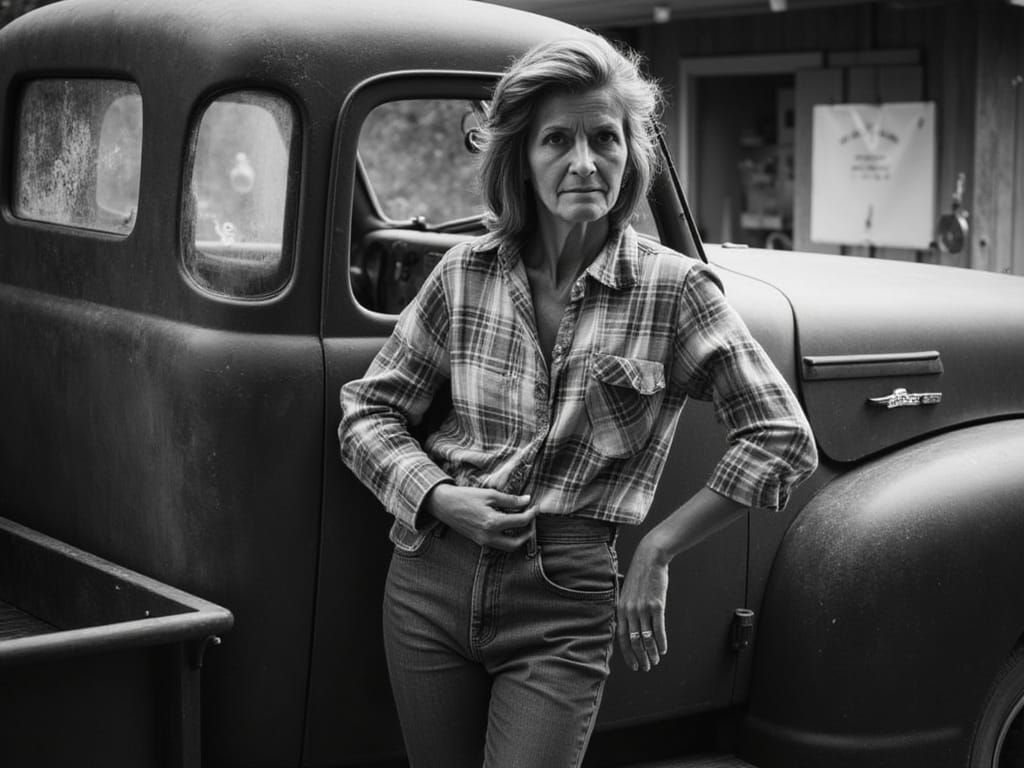Dust Bowl Mom Driving Home in 1934 Chevy Truck