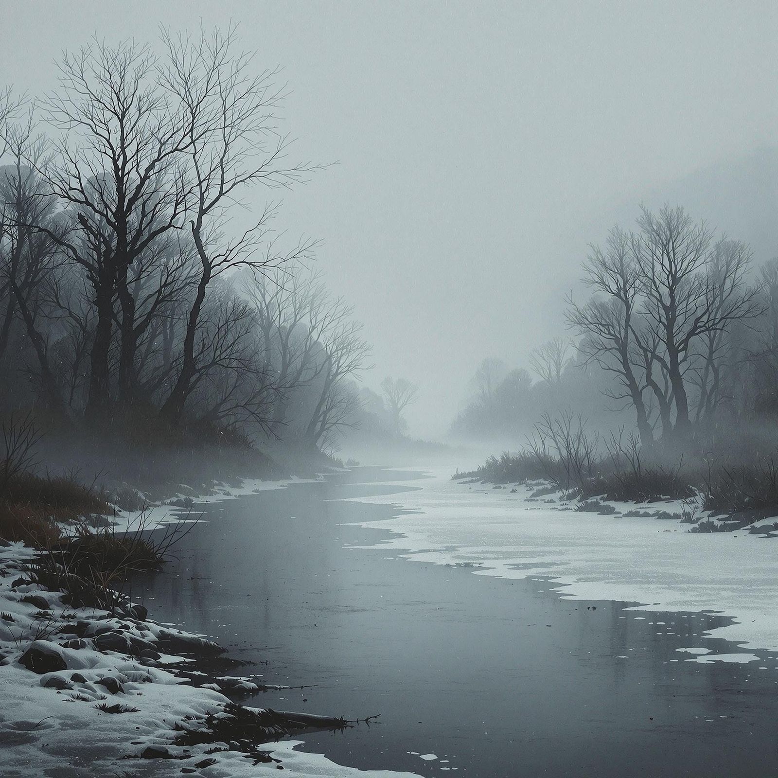 Misty River Landscape in a Moody, Atmospheric Style
