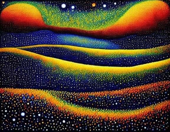 Pointillist Galaxy Night Sky with Golden Stars