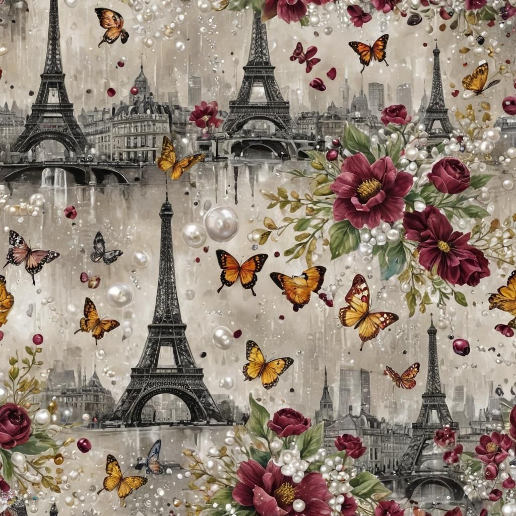 Alcohol Ink Cityscape with Floral and Pearl Accents