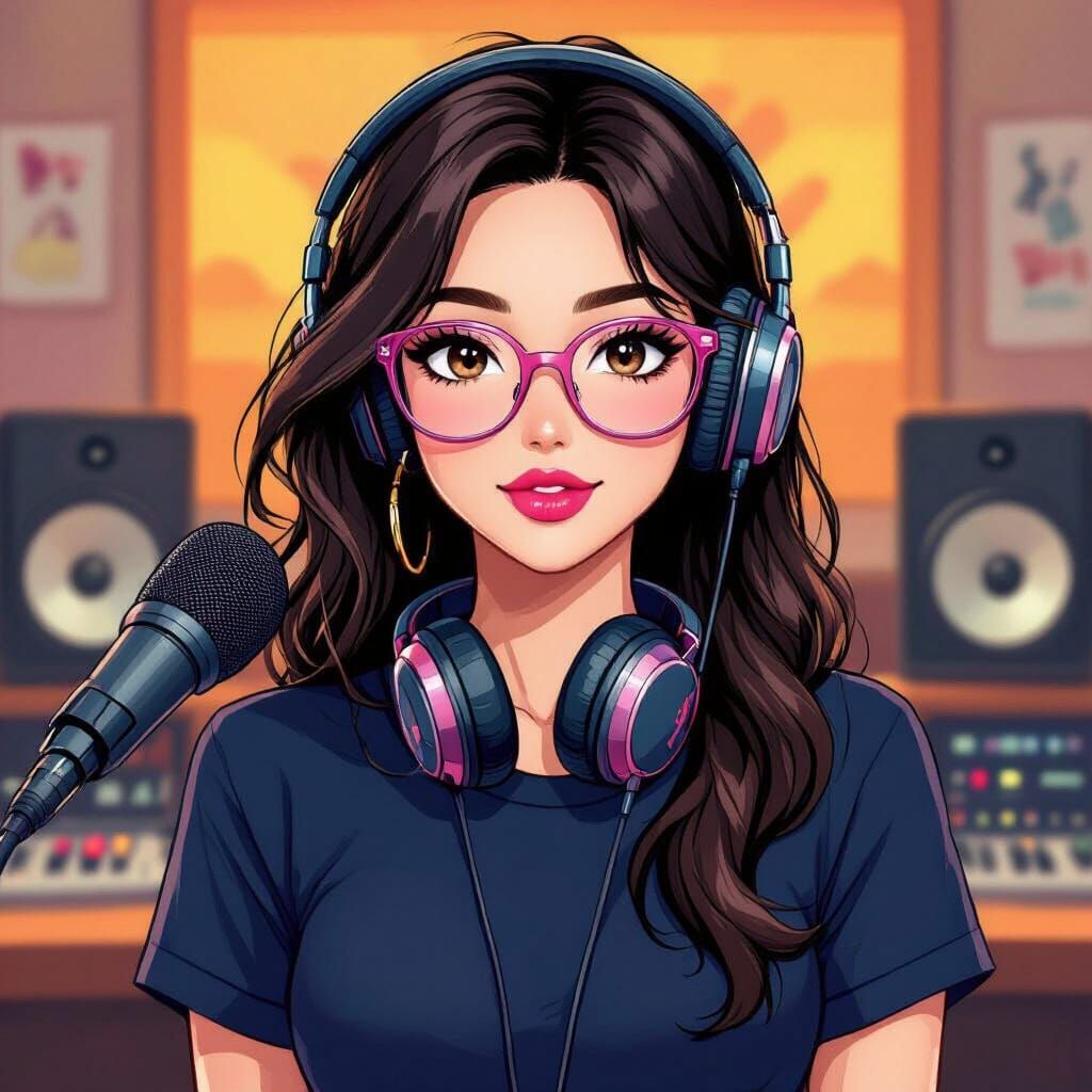 Anime-Style Portrait of a Young Woman in Radio Station