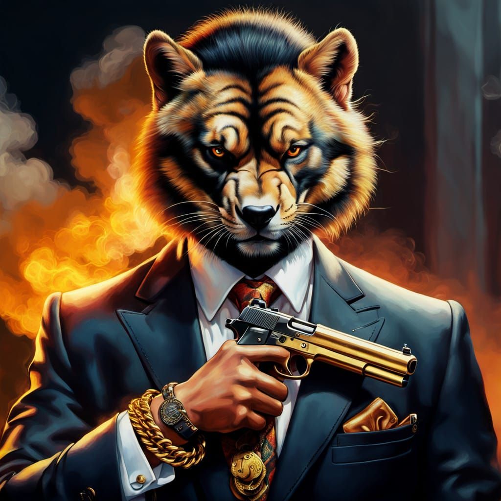 Intense Gangster Portrait in Hyperreal Oil Painting