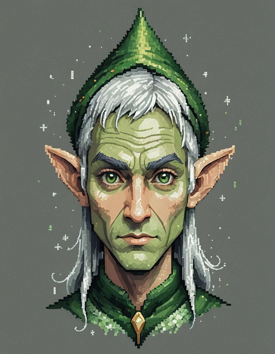 Pixel Art Elf Face with Serene Expression