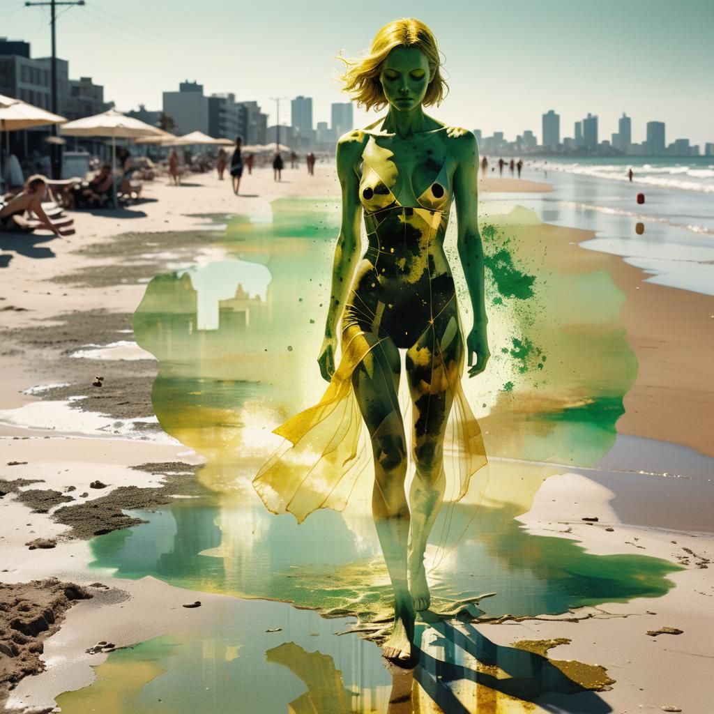 Radioactive Woman on Beach in Fauvist Style
