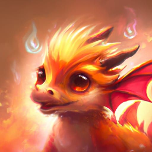 Adorable Chibi Fire Dragon Portrait in Fantasy Style