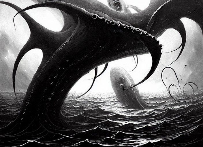 Giant Squid in the Deep Sea Horror