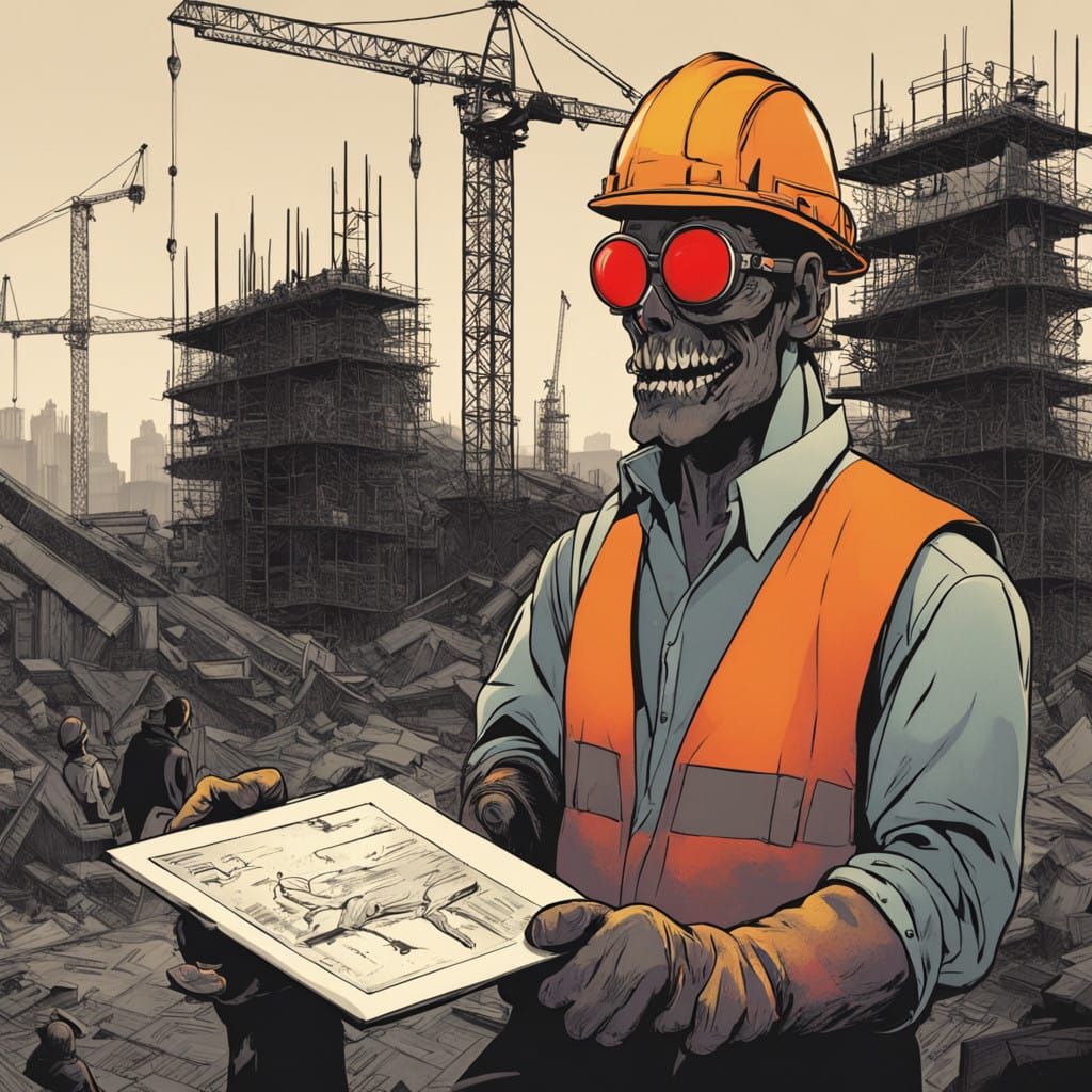 Surreal Construction Worker with a Dark Secret