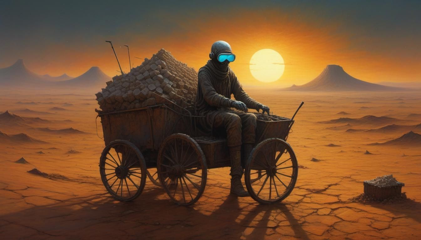 Beksinski Style Cyberpunk Salt Cart in Dystopian Desert