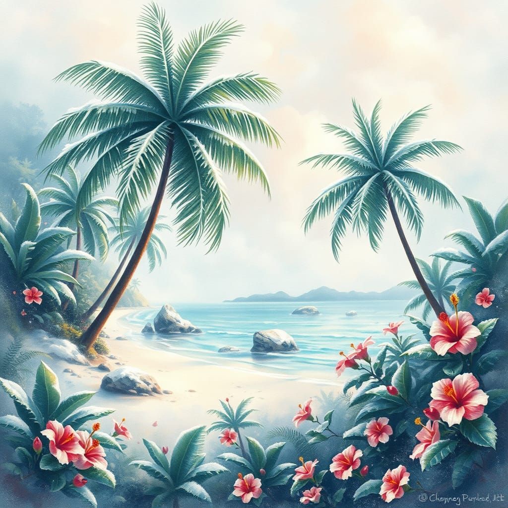 Tropical Beach Transformed by Surreal Winter Snowfall