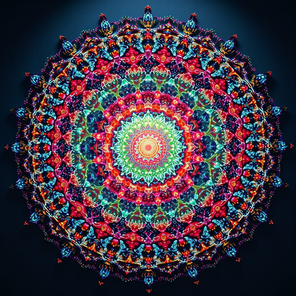 Radiant Mandala of Colorful Beads in Digital Art