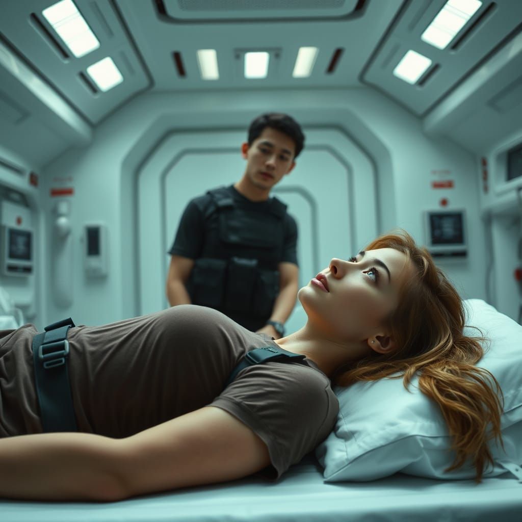 Dystopian Medbay Scene with Woman and Man