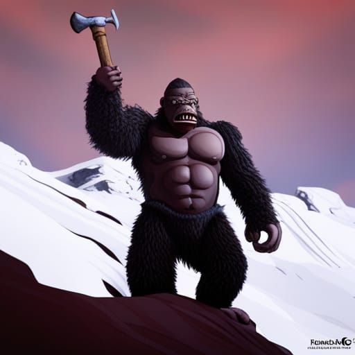King Kong with Hammer on Snowy Peaks