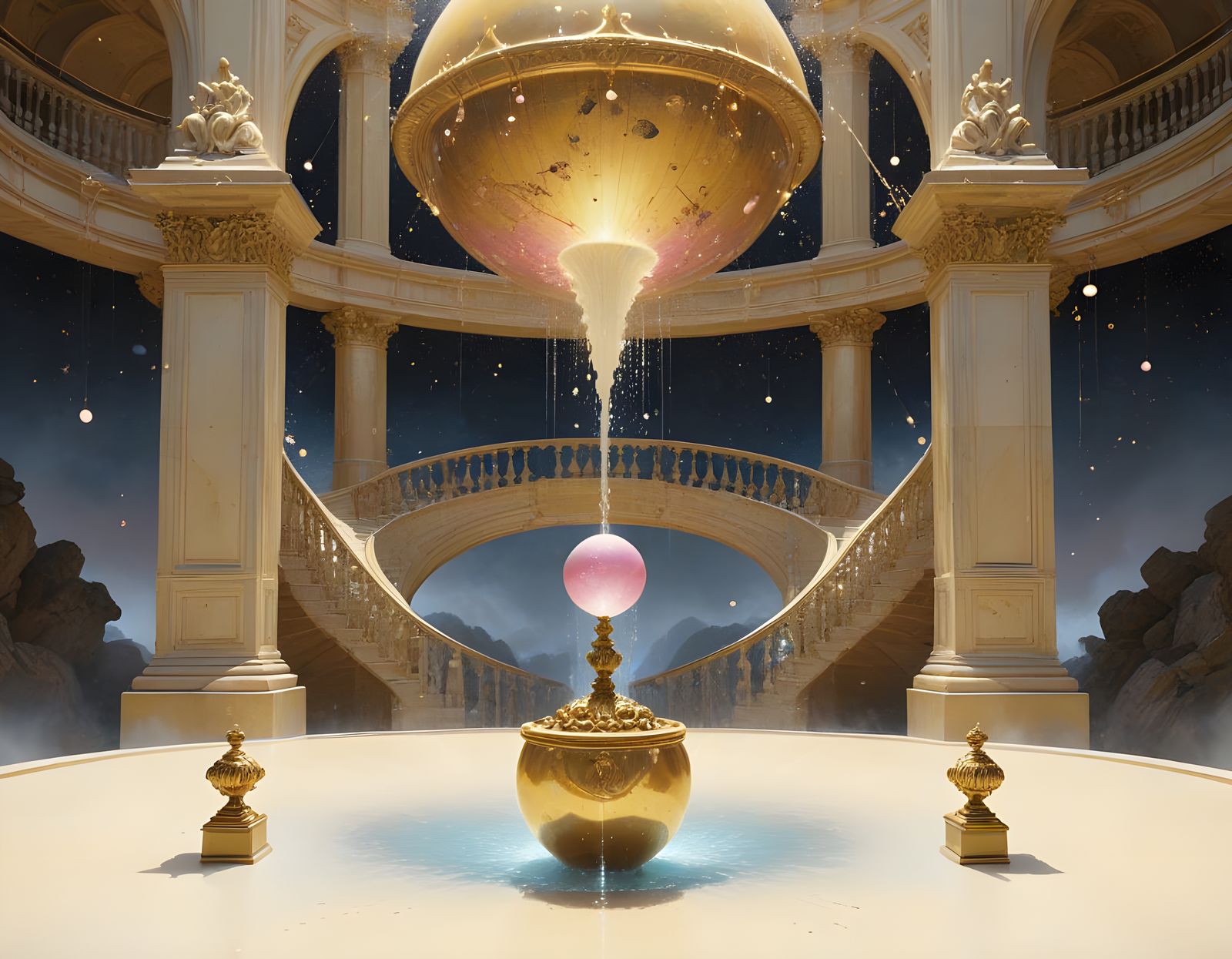 Cosmic Egg Fountain with Shadow-Light Effect