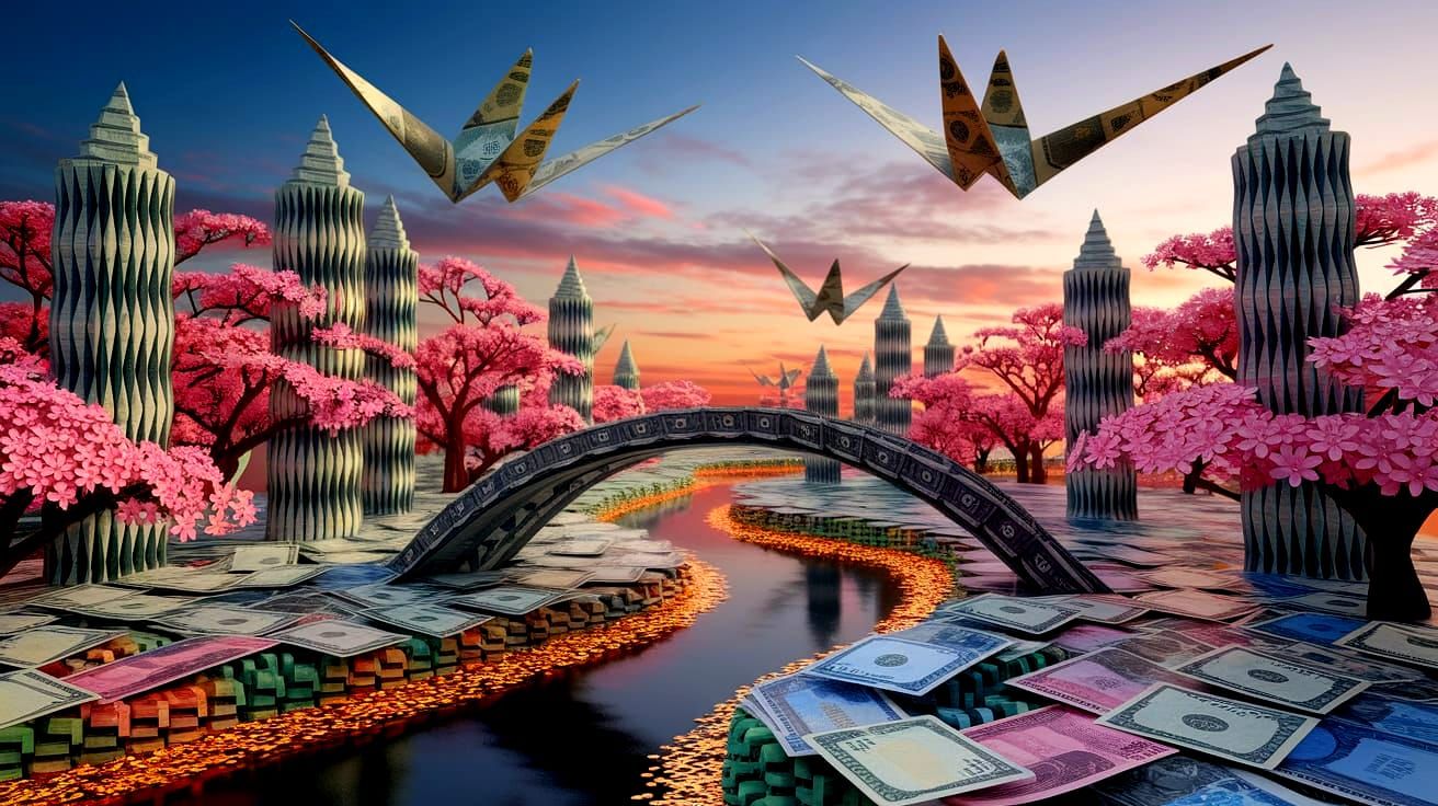 Surreal Origami Money World in 3D