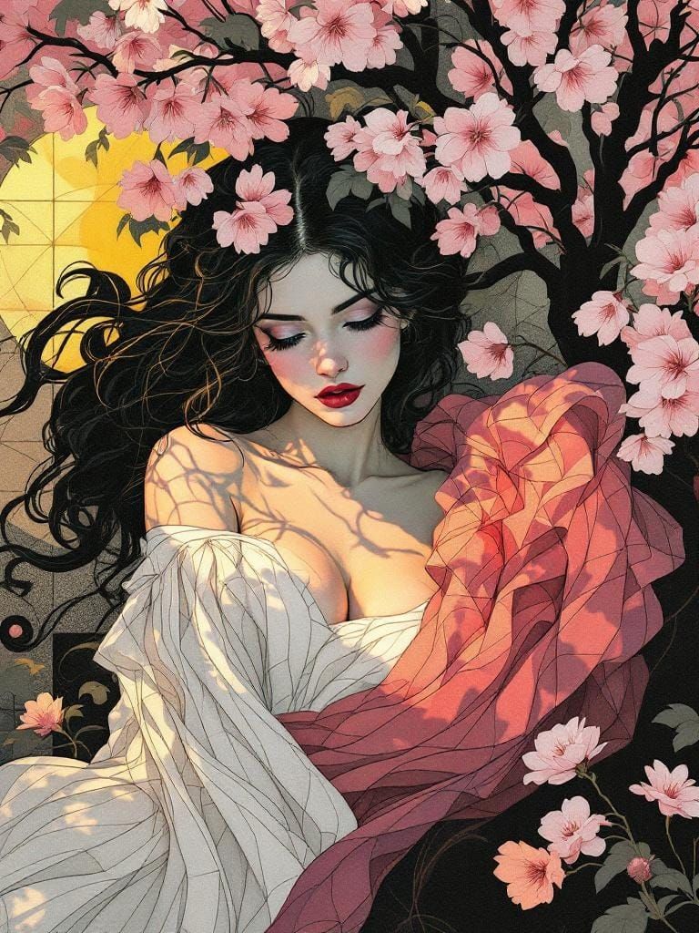 Romantic Gothic Pin-Up in Art Nouveau Style