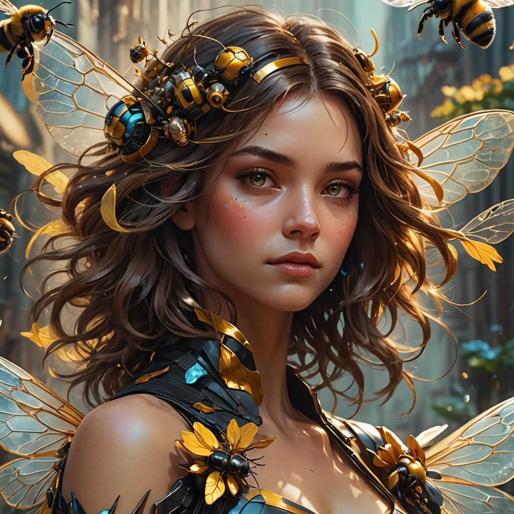 Bumblebee Portrait in Digital Fantasy Art Style
