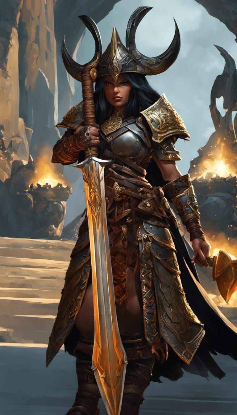 Female Dwarf Warrior in Hyperdetailed Armor