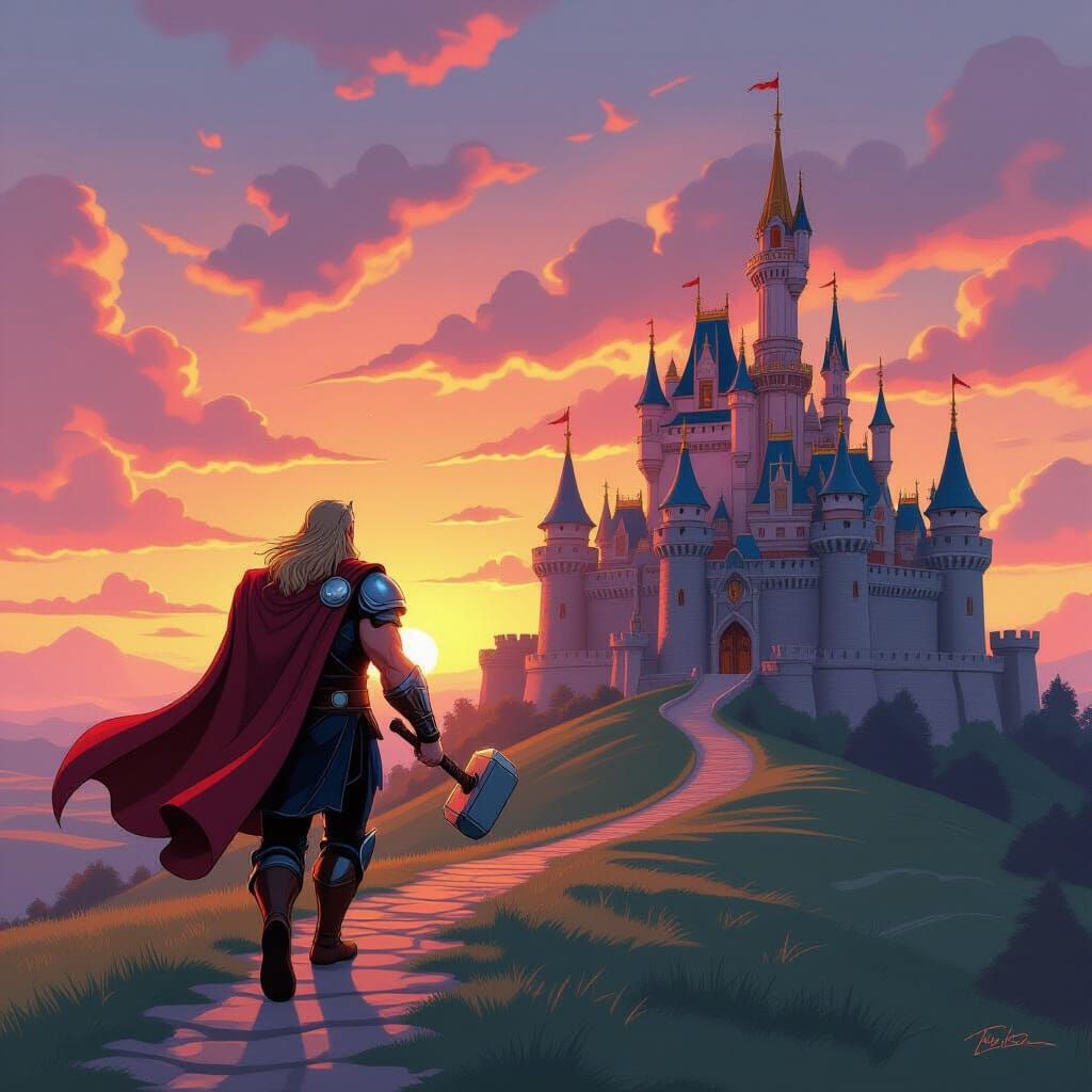 Thor Approaches Beast's Castle: Comic Book Art