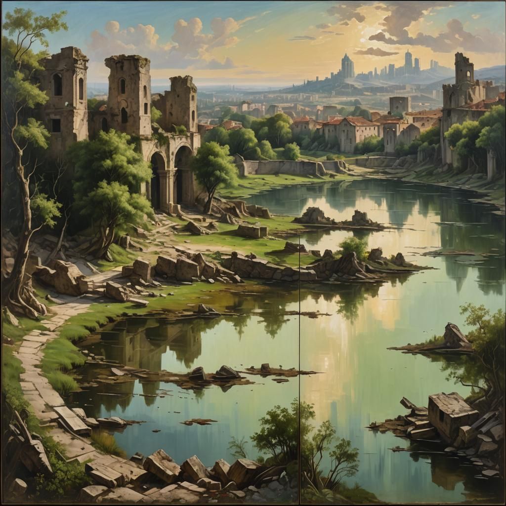 Contrasting Landscapes in Baroque Oil Painting Style