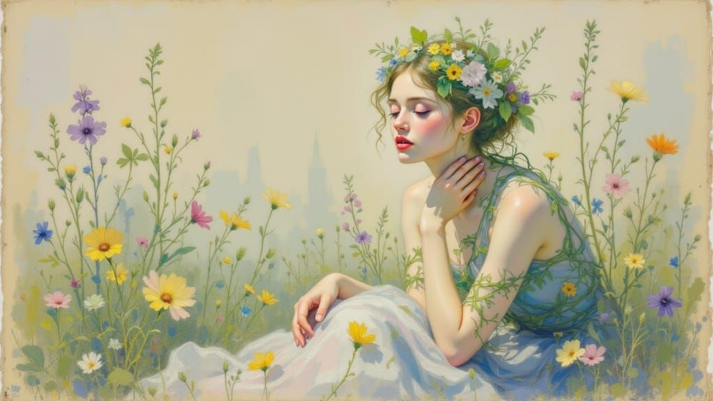 Ethereal Woman Blooms from the Earth in Vibrant Green