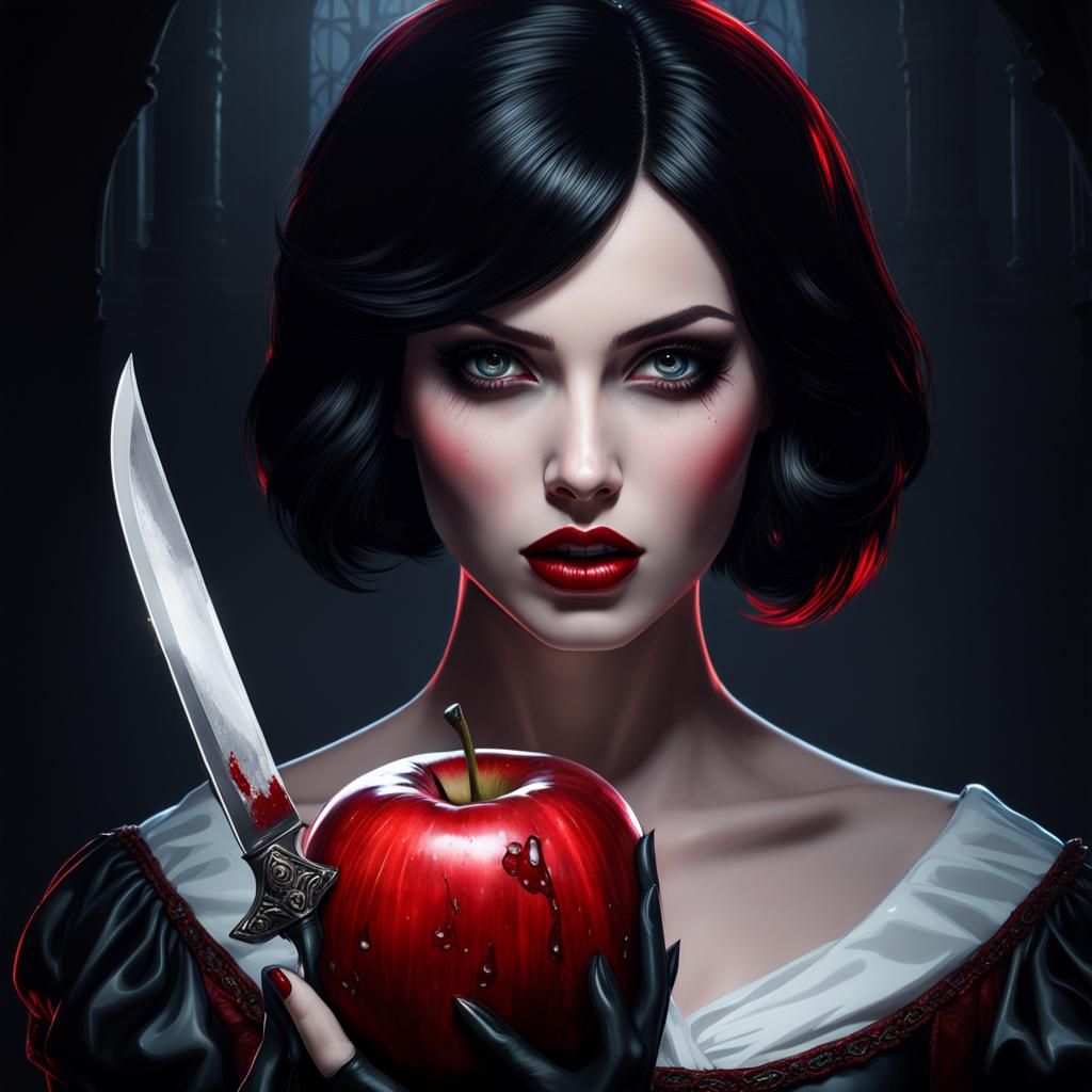 Gothic Snow White with Bloody Apple, Dark Fantasy Art
