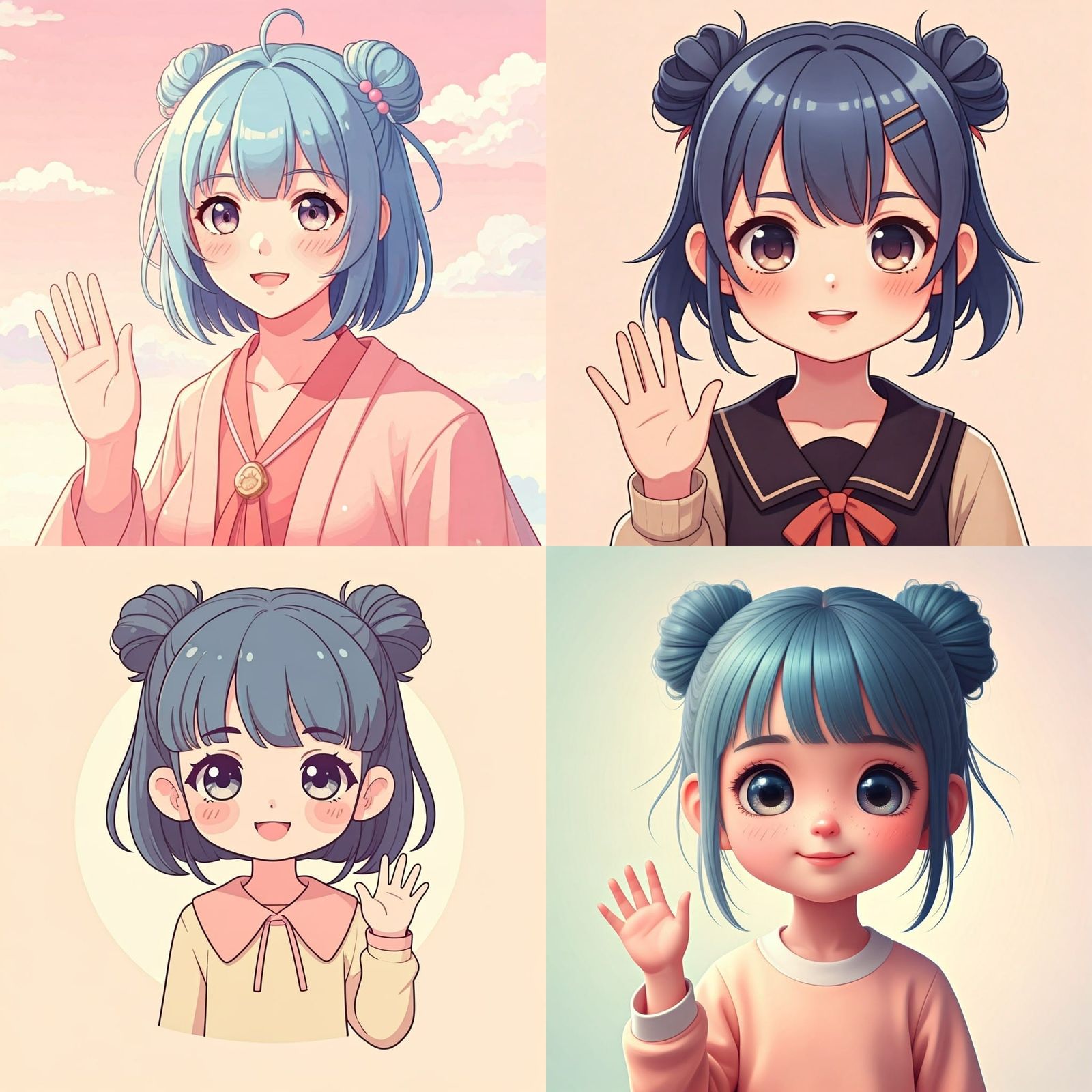 Cute Chibi Character with Blue Hair in Anime Style