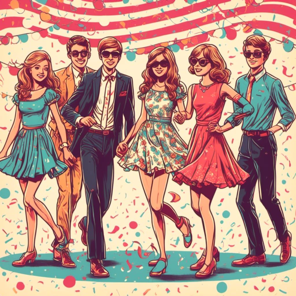 Vintage Junior High School Dance in 1960s Style
