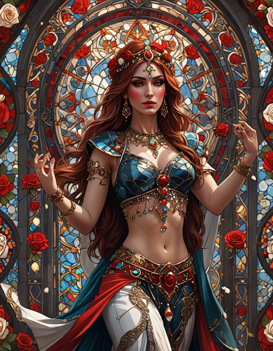 Belly Dancer with Roses in Matte Painting Style