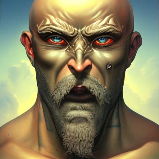 Blue-Skinned Warrior with Eyepatch in Detailed Digital Paint...