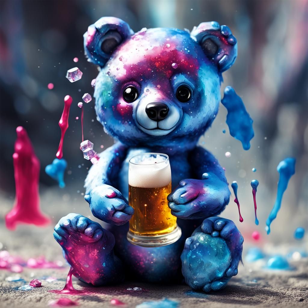 Blue Bear Doll Holding Soul Crystal Graffiti Art