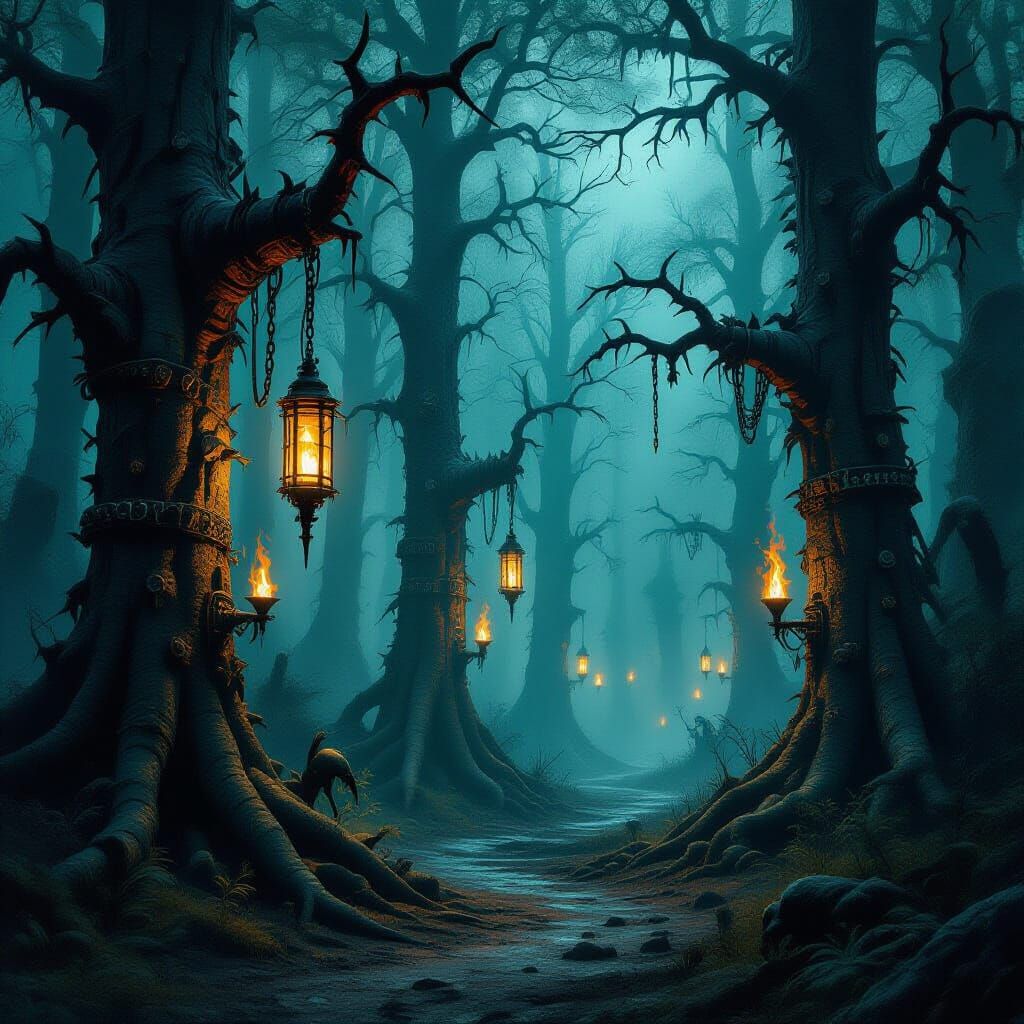 Gothic Metal Forest with Spikes and Chains