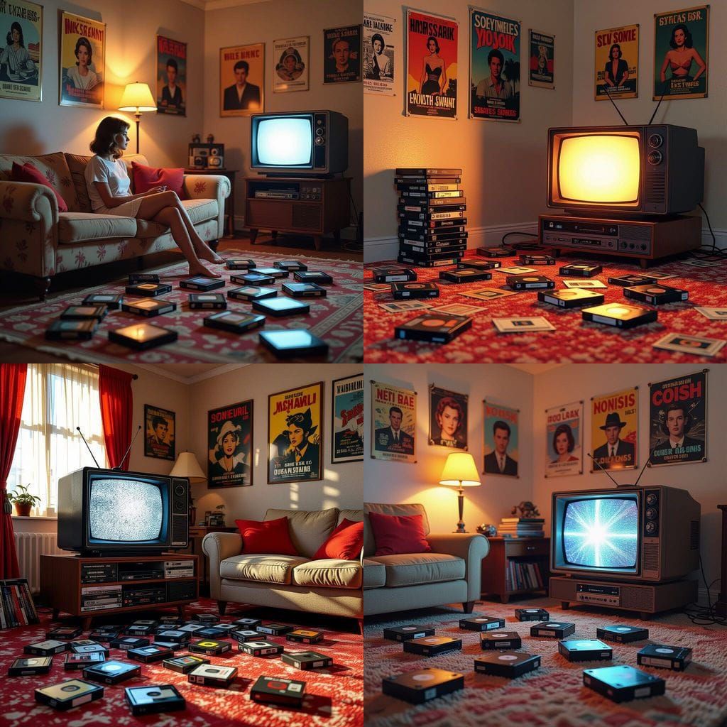 Nostalgic Living Room with VHS Tapes and CRT TV