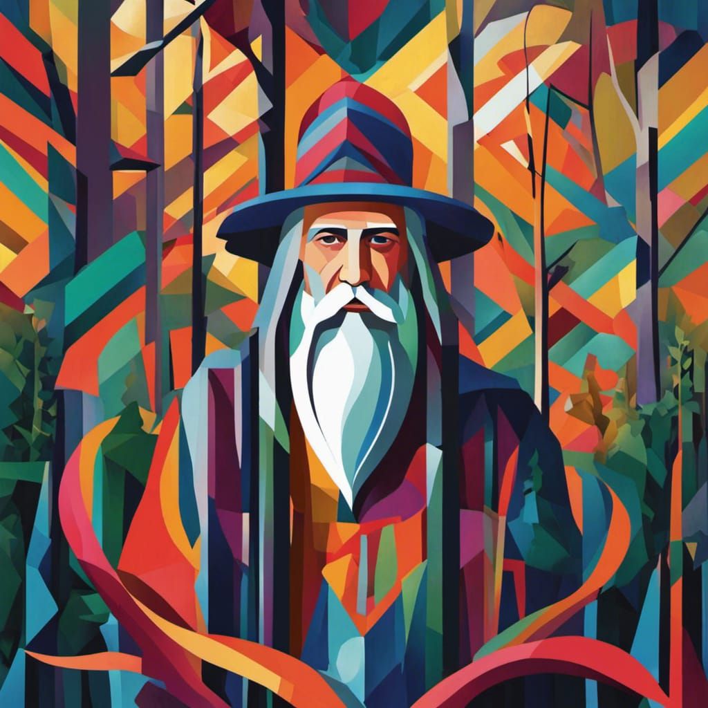 Colorful Cubist Mage Walking in a Forest, 8K
