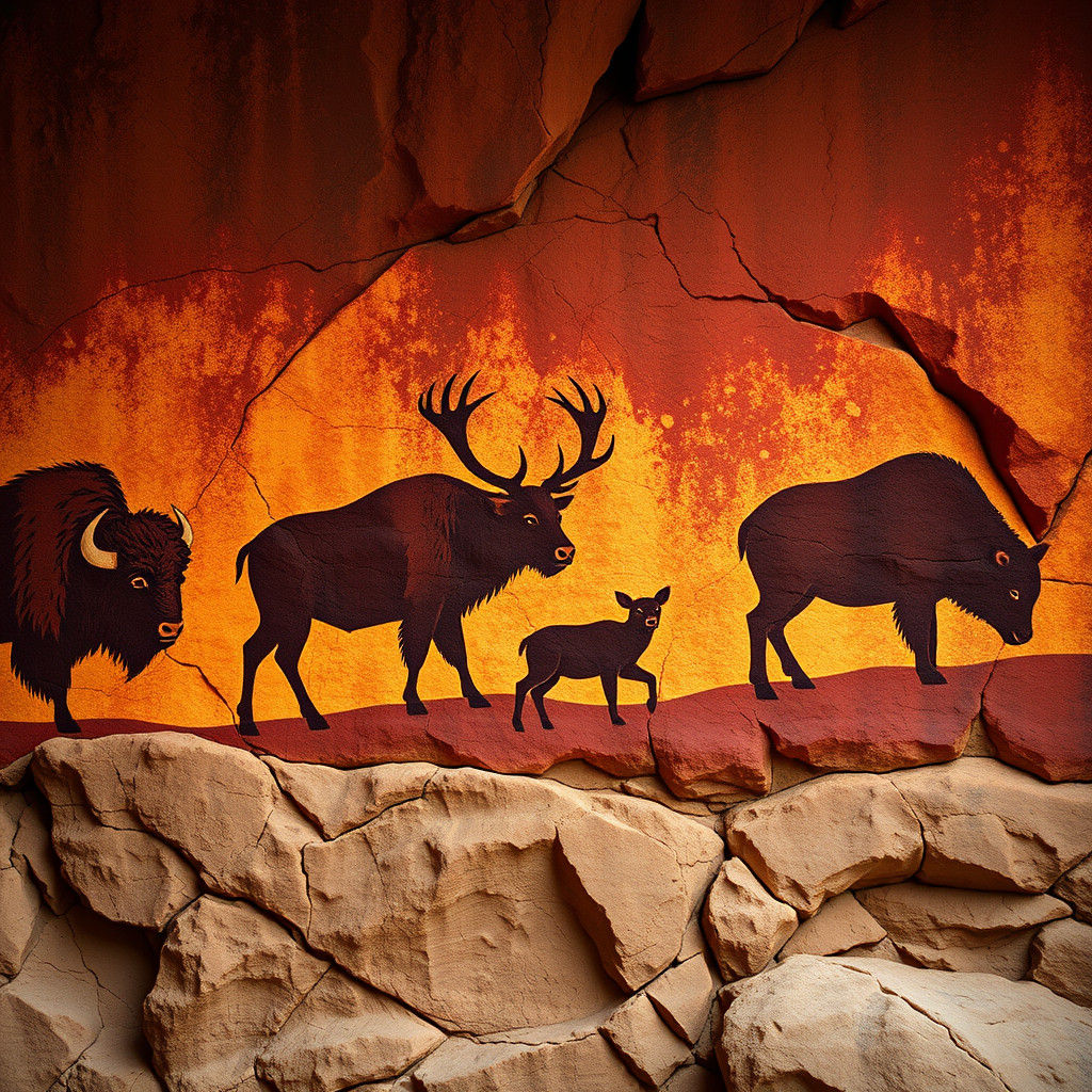 Neolithic Cave Painting Style Animal Silhouettes